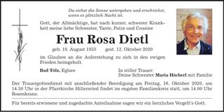 Traueranzeige Rosa Dietl
