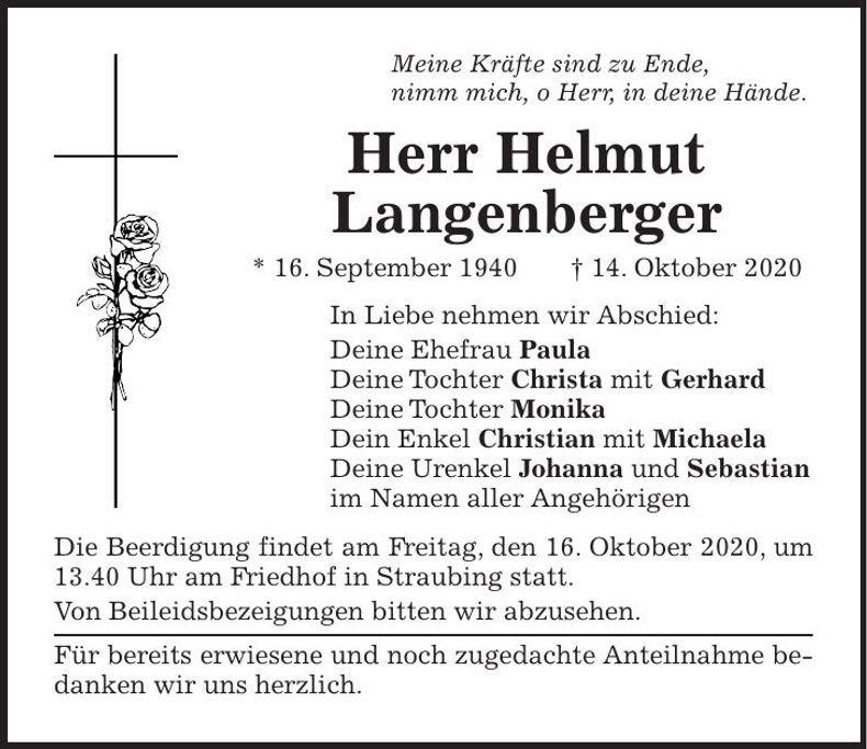 Traueranzeige Helmut Langenberger