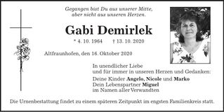 Traueranzeige Gabi Demirlek