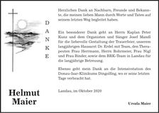 Traueranzeige Helmut Maier