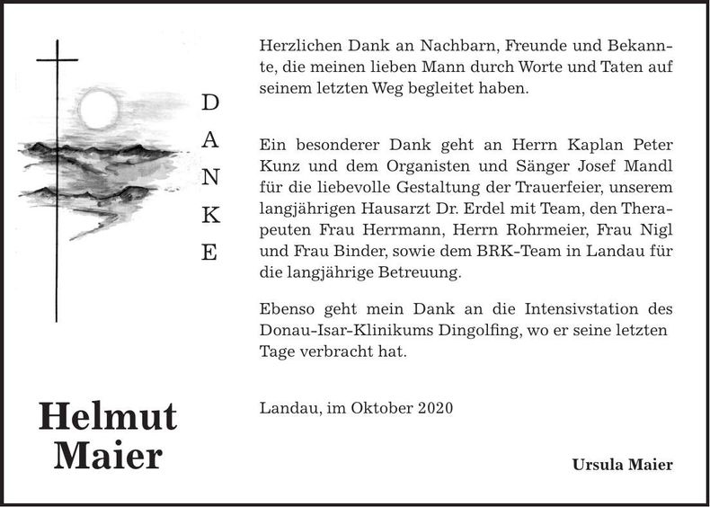 Traueranzeige Helmut Maier