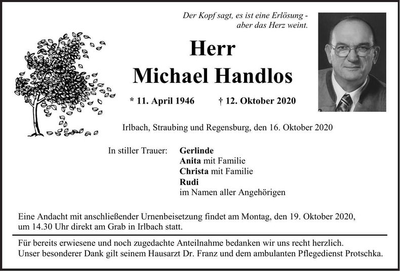 Traueranzeige Michael Handlos