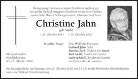 Traueranzeige Christine Jahn