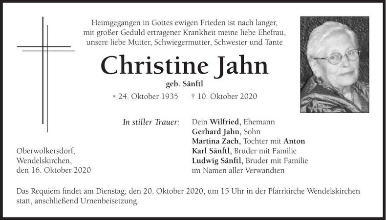 Traueranzeige Christine Jahn