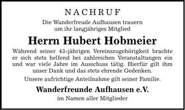 Traueranzeige Hubert Hobmeier