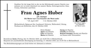 Traueranzeige Agnes Huber