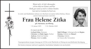 Traueranzeige Helene Zitka