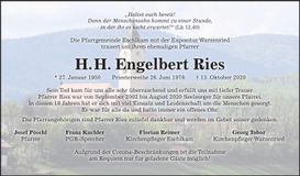 Traueranzeige Engelbert Ries