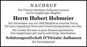 Traueranzeige Hubert Hobmeier