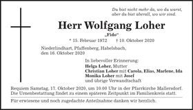 Traueranzeige Wolfgang Loher