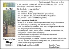 Traueranzeige Franziska Riepl