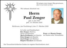Traueranzeige Paul Zenger