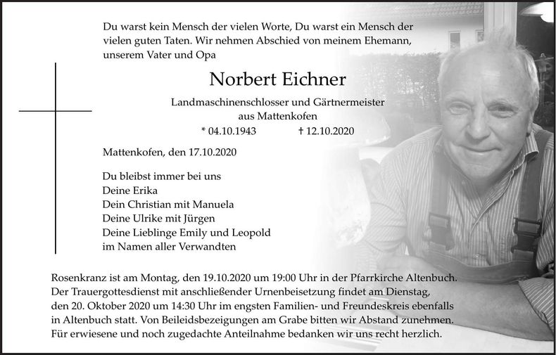 Traueranzeige Norbert Eichner