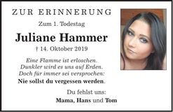 Traueranzeige Juliane Hammer
