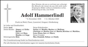 Traueranzeige Adolf Hammerlindl