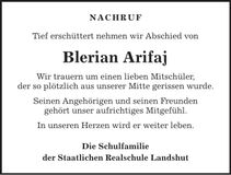 Traueranzeige Blerian Arifaj
