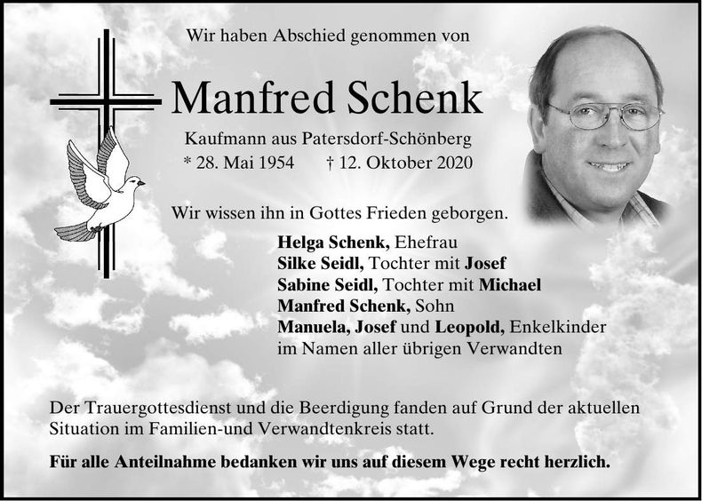 Traueranzeige Manfred Schenk