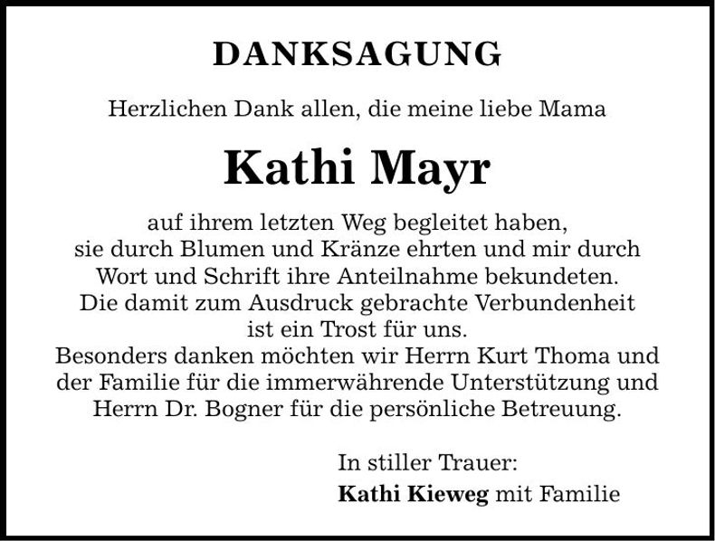 Traueranzeige Kathi Mayr