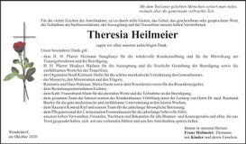 Traueranzeige Theresia Heilmeier