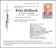 Traueranzeige Fritz Kolbeck