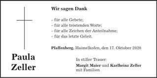 Traueranzeige Paula Zeller