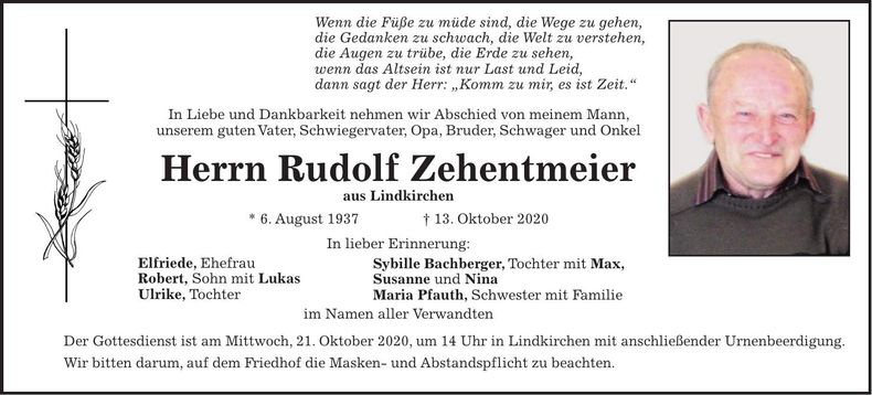 Traueranzeige Rudolf Zehentmeier