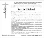 Traueranzeige Justin Höcherl