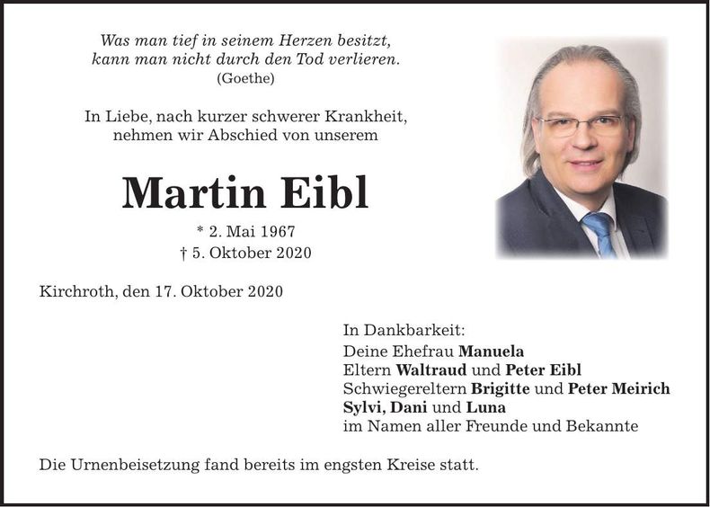 Traueranzeige Martin Eibl
