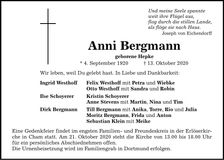 Traueranzeige Anni Bergmann