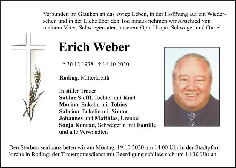 Traueranzeige Erich Weber