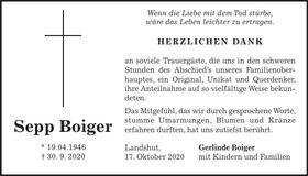 Traueranzeige Sepp Boiger