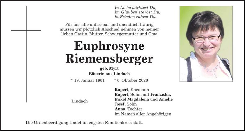 Traueranzeige Euphrosyne Riemensberger