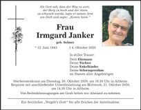 Traueranzeige Irmgard Janker