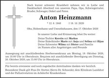 Traueranzeige Anton Heinzmann