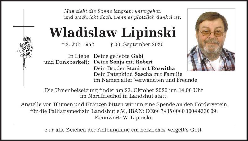 Traueranzeige Wladislaw Lipinski
