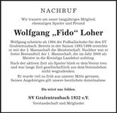 Traueranzeige Wolfgang Loher
