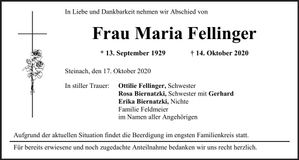 Traueranzeige Maria Fellinger