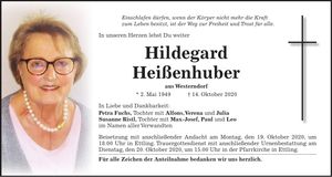 Traueranzeige Hildegard Heißenhuber