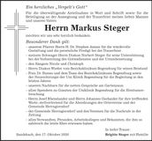 Traueranzeige Markus Steger