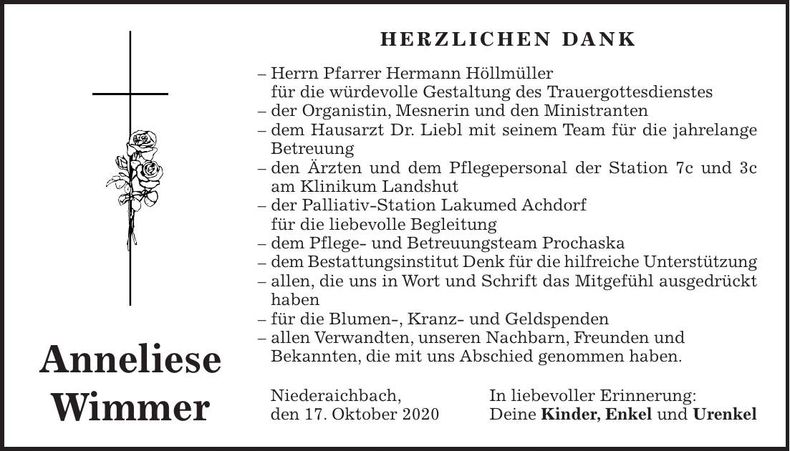 Traueranzeige Anneliese Wimmer