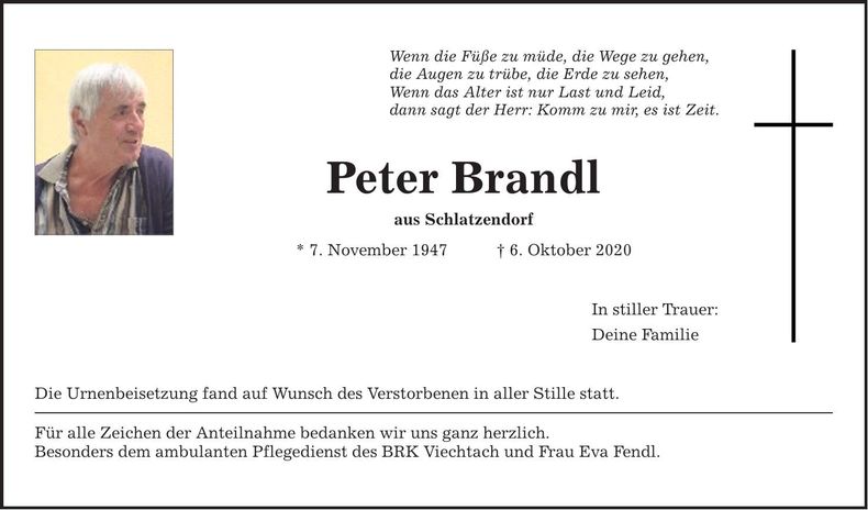 Traueranzeige Peter Brandl