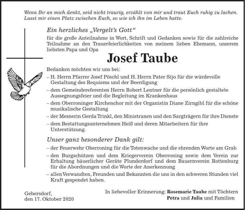 Traueranzeige Josef Taube