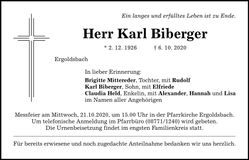 Traueranzeige Karl Biberger
