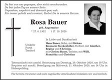 Traueranzeige Rosa Bauer