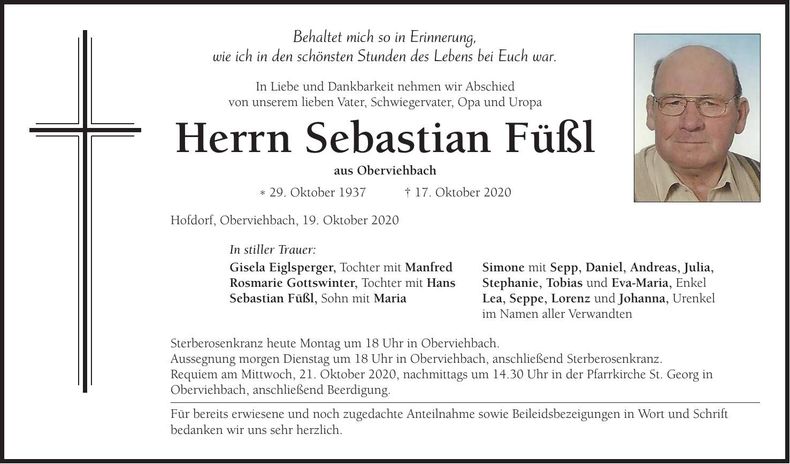 Traueranzeige Sebastian Füßl