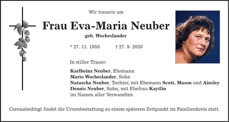 Traueranzeige Eva-Maria Neuber