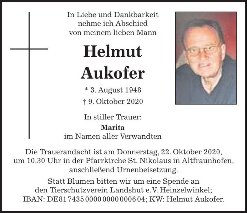 Traueranzeige Helmut Aukofer