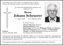 Traueranzeige Johann Scheuerer