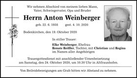 Traueranzeige Anton Weinberger