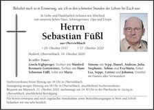 Traueranzeige Sebastian Füßl